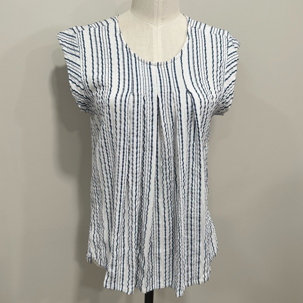MICHAEL STARS Seersucker Striped Blouse Pilgrim Peasant Style Size Medium
